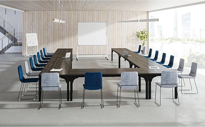 Conference Table, Super Sturdy Large Rectangle Meeting Seminar Table, Long Business Tables, Grey, 8Pcs
