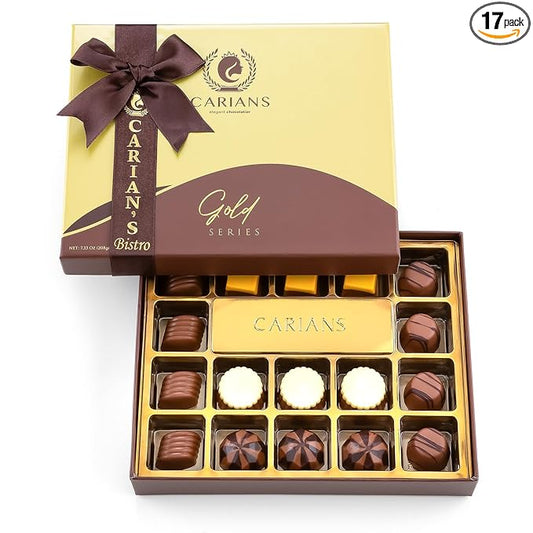 CARIANS Chocolate Gourmet Truffles Box, Assorted Pralines Box, Premium Gourmet Gift Basket, Assortment of Milk and Dark Chocolate Great for Gift Giving, Anniversary, Thanksgiving, Christmas