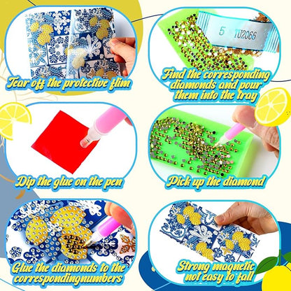 Saillong 12 Pack Capri Lemon Diamond Painting Greeting Card Kit with Envelopes Blue Yellow Lemon Diamond Art Cards 5D Rhinestones Painting Making Kits for Adult DIY Craft Family Friend Holiday Gifts