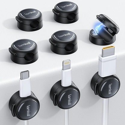 8Pack Magnetic Cord Organizer Cable Clips - Lamicall [Crystal-Clear] Desk Cable Managment for Phone Charging Cord, Adhesive Wire Holder for Home Office Desk Nightstand, Halloween Organizer Accessories