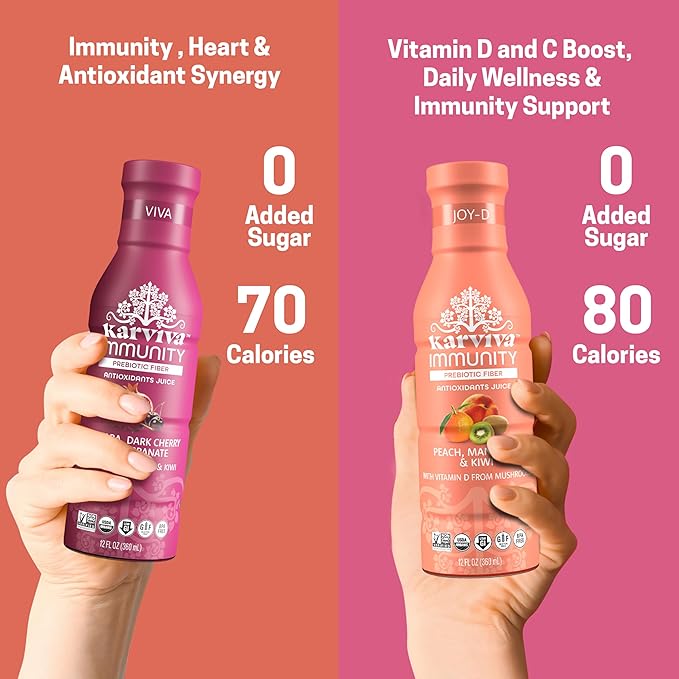 Karviva 3-Day Organic Juice Cleanse, Low-Sugar, Immunity Boost with Vitamin C & D, Inspired by Ancient Detox Tonic, Prebiotic Fiber, Electrolytes & Antioxidants, Gluten-Free (6 Bottle, 12 fl.oz. each)