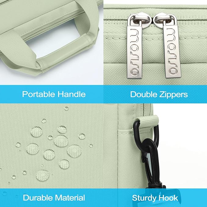 MOSISO Laptop Shoulder Bag 13.3 inch, 13-14 inch Computer Bag Compatible with MacBook Air/Pro 13 / Pro 14, HP Dell ASUS Lenovo with 2 Raised&1 Flapover&1 Horizontal Pocket&Handle&Belt, Sage Green