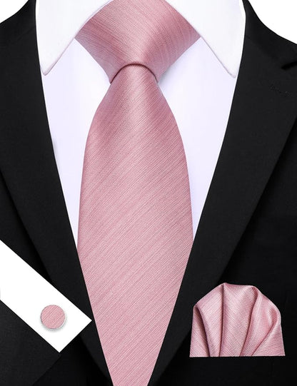 Barry.Wang Tie Sets for Men Silk Solid Necktie Stain Ties Handkerchief Pocket Square Cufflinks Wedding Business Dyed