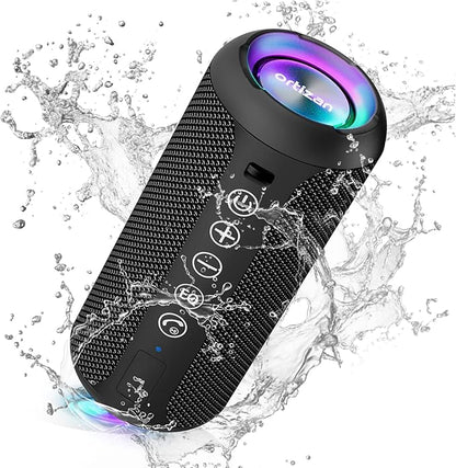 Ortizan Portable Bluetooth Speaker (1nd Gen), IPX7 Waterproof, Wireless, Big Sound and Deep Bass, TWS Pairing, 30Hrs of Playtime, Valentines Day Gifts for Him, Birthday Gifts for Men Women - Black