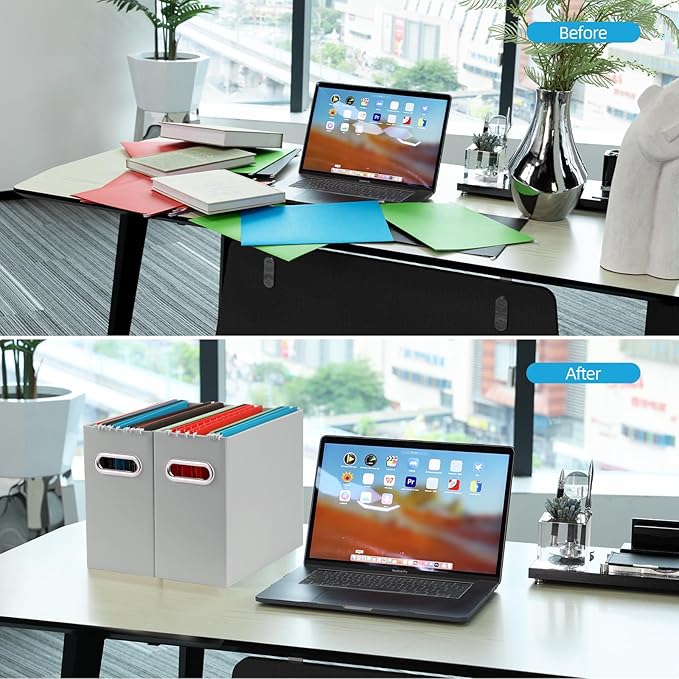 Oterri Cardboard File Organizer Box for Hanging File Folders Letter Size,File Box for Computer Desk,File Cabinet,Working Home,Office,Classroom (Grey, Letter Size - 2 Packs)