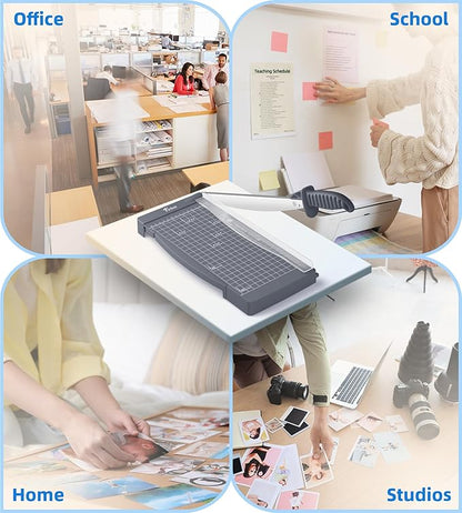 Firbon 12" Guillotine Paper Cutter with Hidden Ruler, Compact Heavy Duty 12-Sheet Capacity Trimmer for Cardstock, Photos, Scrapbooking, Office, Classroom, Studio (Gray)
