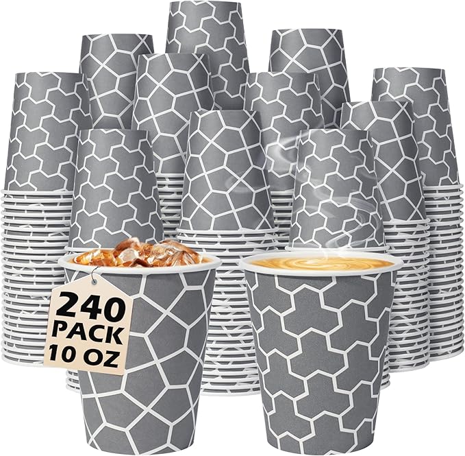 240 Count 10 oz Paper Coffee Cups, Disposable Paper Cups, Hot/Cold Beverage Drinking Cups for Water, Coffee, Tea, Juice