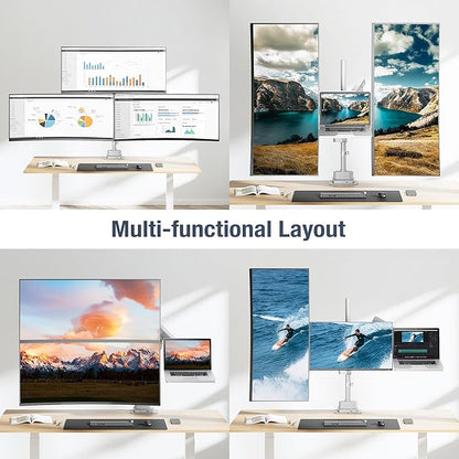 AVLT Laptop & Dual 40 Inch Stacking Monitor Arm Pole Top Mount with USB-C USB-A Ports-Gray, Supports 26.4 lbs (12kg), Ultrawide Screen Fit, VESA Compatible, Multi-Screen, Ergonomic Workspace Upgrade