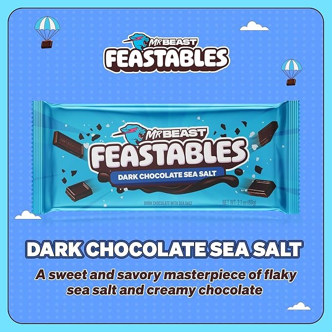 Feastables by MrBeast Dark Chocolate with Sea Salt KING Size Chocolate Bar, 2.1oz (60g), 10 count