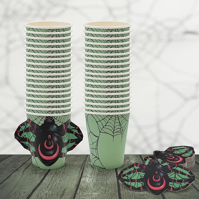 Cheerland Spider Web Cups Halloween Disposable Cups Halloween Cup Party Supplies Trick or Treat Decor Kids Spooky Paper Cup Spiders Birthday Decorations Pack of 36