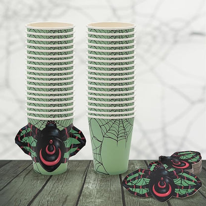 Cheerland Spider Web Cups Halloween Disposable Cups Halloween Cup Party Supplies Trick or Treat Decor Kids Spooky Paper Cup Spiders Birthday Decorations Pack of 36
