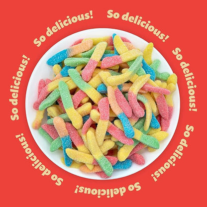 Neon Sour Gummy Worms | 2-Pound Pack | Assorted Fruit Flavored Candy | Soft and Chewy Sour Candy Bulk | Colorful Gummies for Party Favors and Goody Bags