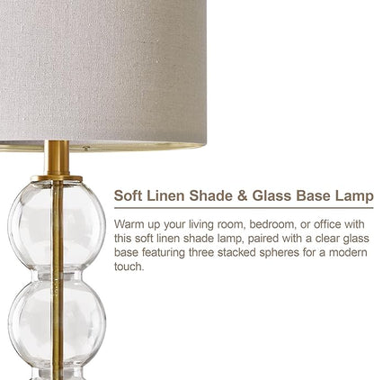 Oneach 24" Glass Table Lamps Set of 2, Gold Modern Table Lamps with USB Ports for Living Room, Linen Shade Bedside Lamps for Bedroom, Nightstand, Side Table (Bulbs not Included)