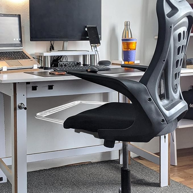Stainless Steel Retractable Footrest Rack with Swivel Chair Accessory Practical Office Footrest for Leg Support and Stress Relief Easy Pull-Out Frame for Comfortable Sitting Silver