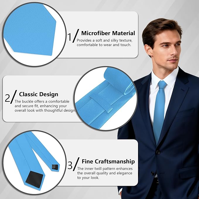 Fineknot Black Ties for Men, Formal Neckties for Men, Solid Color Mens Ties for Business, Wedding, Party, Mens Neck Tie
