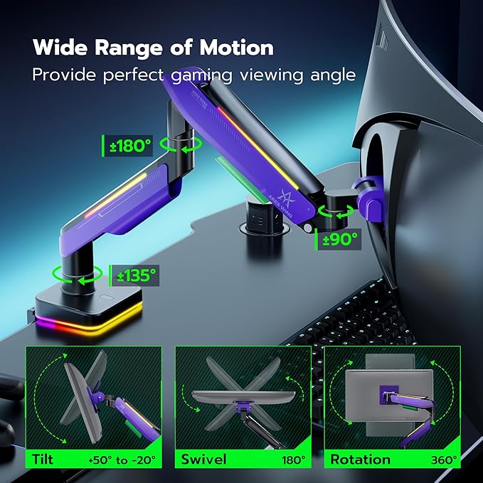 Ares Wing Single Ultrawide Monitor Mount for 17 to 49 Inch Ultrawide Monitor Arm with Gas Spring for Desk