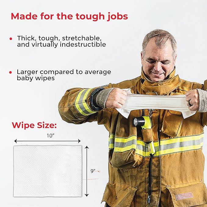 Hero Wipes Body Wipes Remove 98% Of Carcinogens, Ash, Soot, Smoke, Toxins - 12 Packs of 48ct Extra Thick Durable 10x9 inches Firefighter Wet Wipes