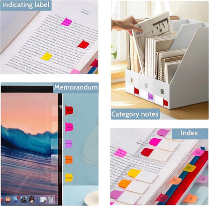 Golcellia 6 Pcs Sticky Tabs for Notebooks, 600 Pcs 5-Color Index Tabs with Flags, Divider Page Markers for Books, Binders, Bible Study & Office Supplies