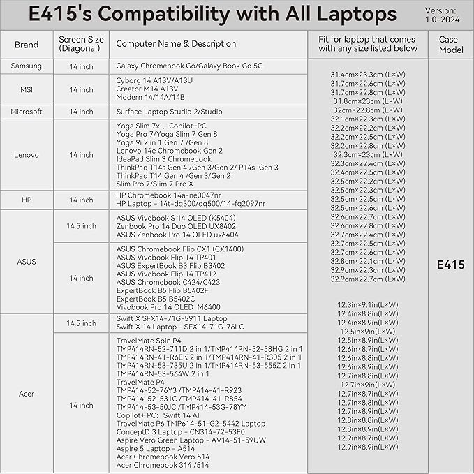 Smatree 14 inch Laptop Sleeve for Acer TravelMate Spin P4 TMP414RN 2-in-1, Acer TravelMate P6 TMP614/P4 TMP414, for 14.5 inch Acer Swift X 14, Acer Protective Laptop Case with Pocket (E415)