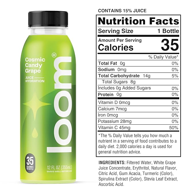 Cosmic Candy Grape Juice by Loom – Low Sugar, Real Fruit, Non-GMO, Vegan, 12oz x 12 Pack