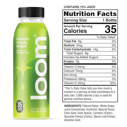 Cosmic Candy Grape Juice by Loom – Low Sugar, Real Fruit, Non-GMO, Vegan, 12oz x 12 Pack