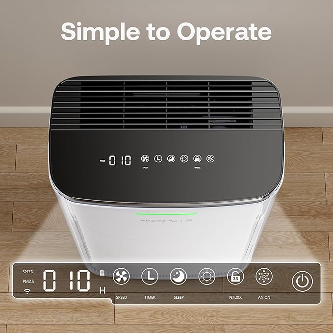 Large Pet Air Purifier for Home up to 4200 sq ft, Suck up Floating Cat Dog Hair, 7-Stage Filter, Anion Activated Carbon HEPA Air Purifiers for Dander Odor Allergies Pollutant Smoke Dust, Zero Ozone