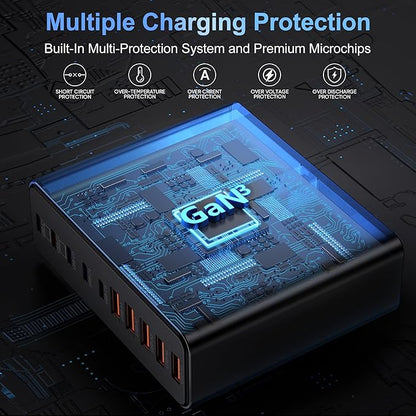 800W USB C Charger Block,10-Port Charging Station GaN Fast Charging Type C & USB A Wall Charger Adapter for MacBook Pro/Air,iPhone,iPad,Dell XPS,Samsung Galaxy (Bright Black)