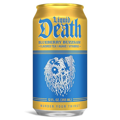 Liquid Death, Blueberry Buzzsaw Iced Tea, 12-Pack (12 oz Cans), Blueberry Flavored Black Tea, Low Calorie, No Artificial Sweeteners, B12 & B6 Vitamins