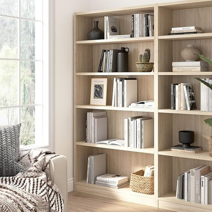 Bush Furniture Universal Tall 5 Shelf Bookcase in Natural Elm, Vertical Storage and Display Bookshelf for Home Office or Living Room Organization