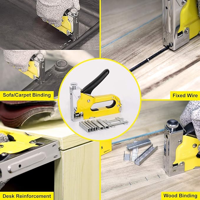 Heavy Duty 3-in-1 Staple Gun with 600 Staples, Manual Nail Gun,Upholstery Stapler for Wood, Furniture, Carpet, Carpentry, DIY, Wire, Decoration, Craft, Fixing Material
