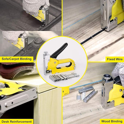 Heavy Duty 3-in-1 Staple Gun with 600 Staples, Manual Nail Gun,Upholstery Stapler for Wood, Furniture, Carpet, Carpentry, DIY, Wire, Decoration, Craft, Fixing Material
