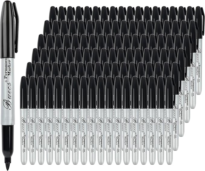 Permanent Markers, 200 Count Black Permanent Markers, Fine Point, Waterproof & Smear Proof Markers, Quick Drying, Office Supplies for School, Office, Home
