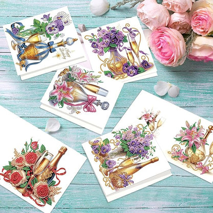 jinglinhh 12pcs Diamond Art Painting Flower Drink Greeting Cards with Envelopes, DIY Card Making Kits for Adults, Diamond Art Postcards Christmas Cards Craft Gifts