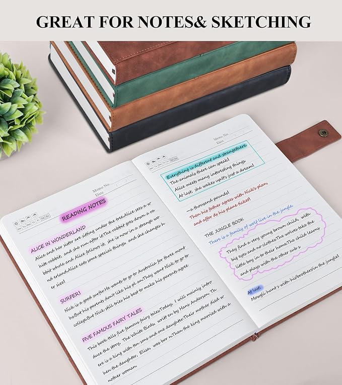 365 Page Thick Lined Journal Notebook for Men Women, A5 Leather Journals for Writing, Hardcover Notebooks for Work, School, Note Taking,Travel, Business,Personal Diary, College Ruled 5.9" x 8.4"