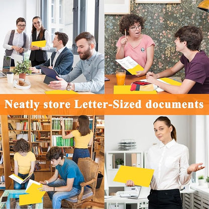 50Pcs Yollow with Pockets-2 Pocket Folders for Documents,Cute Paper Folders for Filing Cabinet,School,Office,Resume Portfolio