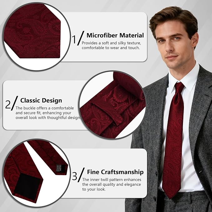Fineknot Ties for Men, Jacquard Neck Ties, Mens Plaid Paisley Striped Tie, Classic Floral Mens Ties for Wedding Business