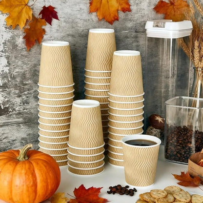 8 oz Coffee Cups, 120 Count Insulated Ripple Wall Paper Hot Coffee Cups for Hot Beverage