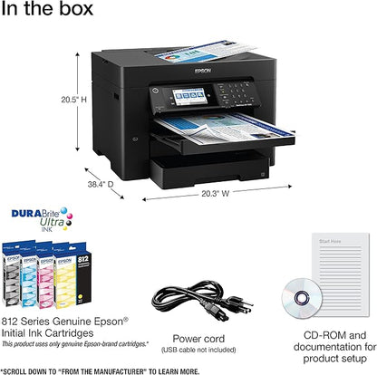 Epson Workforce Pro WF-7840 Wireless All-in-One Wide-Format Printer with Auto 2-Sided Print up to 13" x 19", 50-Page ADF, 500-sheet Paper Capacity. Full 1-Year Limited Warranty (Renewed)