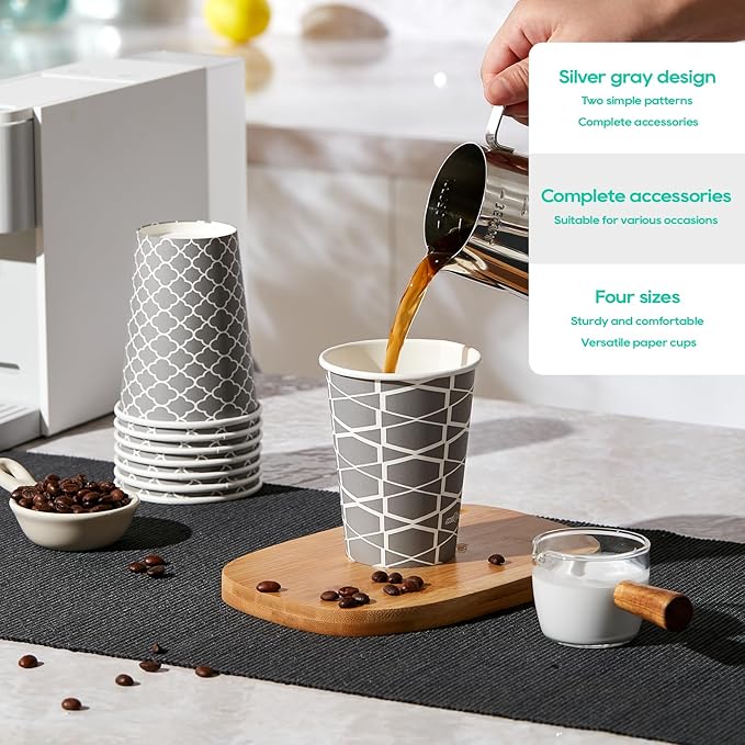 JOLLY PARTY [100 Sets] 12 oz Paper Coffee Cups, Disposable Coffee Cups with Lids, Sleeves and Straws, Hot Cold Beverage Drinking Cup for Water, Coffee or Tea, To-Go Cup Suitable for Office and Travel