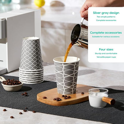 JOLLY PARTY [100 Sets] 12 oz Paper Coffee Cups, Disposable Coffee Cups with Lids, Sleeves and Straws, Hot Cold Beverage Drinking Cup for Water, Coffee or Tea, To-Go Cup Suitable for Office and Travel