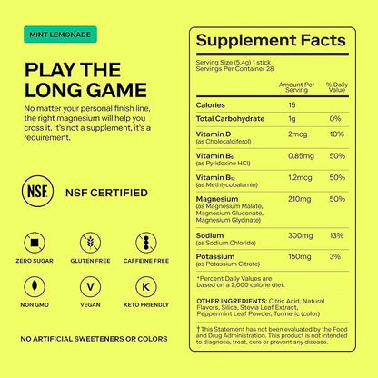 MAGNA Electrolytes Powder Drink Mix for Hydration, Energy & Focus Support with Magnesium L Threonate, Sodium, Potassium, Vitamin D, B6 & B12, Sugar Free, Mint Lemonade Flavor, 14 Servings