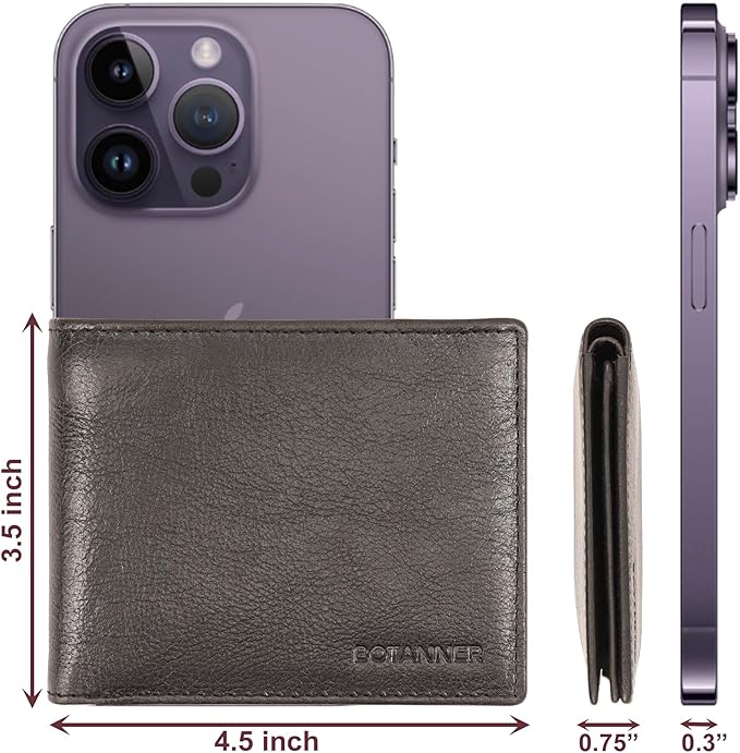 Mens Leather Flip ID Wallet RFID Blocking, 8 Credit Card Slots, 2 ID Window, 2 Sections for Bills, 3 Hidden Pockets | Black