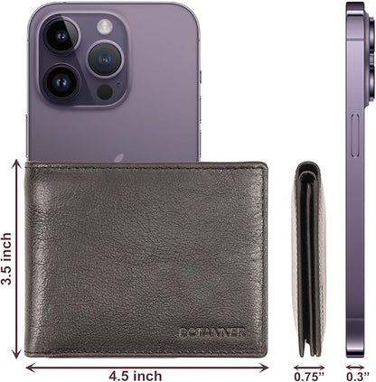 Mens Leather Flip ID Wallet RFID Blocking, 8 Credit Card Slots, 2 ID Window, 2 Sections for Bills, 3 Hidden Pockets | Black