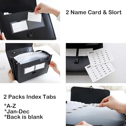 FANWU 26 Pockets Expanding File Accordion Folder with Handle - Letter A4 Paper Size - Expandable Large Plastic File Folder Wallet Monthly Portable Document Organizer with Flap & Buckle (Blue)