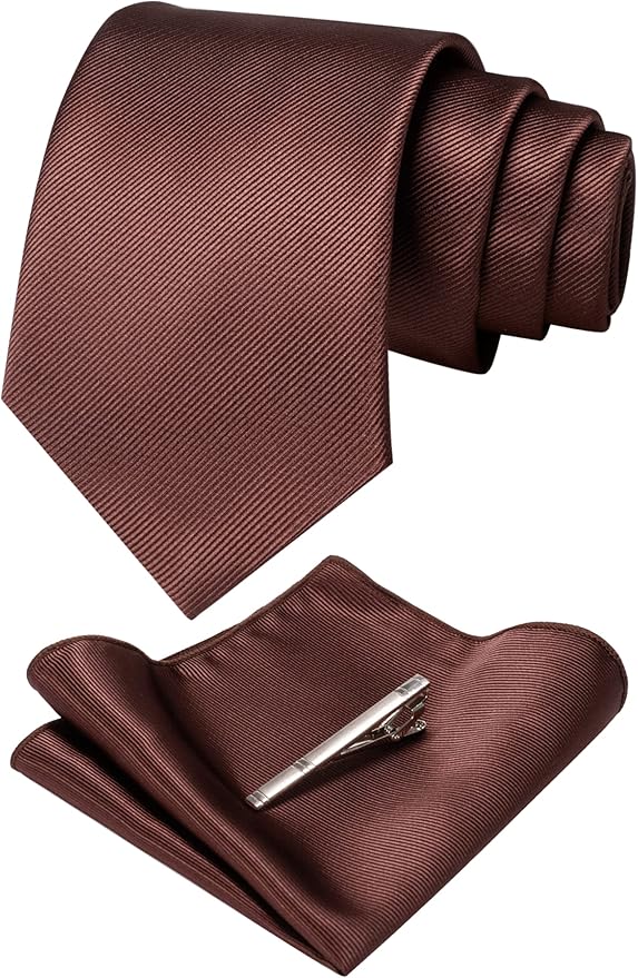 JEMYGINS Solid Color Formal Necktie and Pocket Square Tie Clip Sets for Men