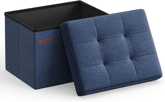 SONGMICS Mazie Collection - Small Folding Storage Ottoman, Foot Rest Stool, 12.2 x 16.1 x 12.2 Inches, 286 lb Load Capacity, for Living Room, Bedroom, Home Office, Dorm, Midnight Blue ULSF102Q02
