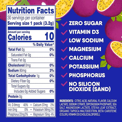 GoHydrate Low Sodium Electrolytes Powder Packets Sugar Free - Instant Hydration Daily Drink Mix - Zero Sugar Water Flavor Packet Singles with Vitamin D - (Passion Fruit, 30 Packs)