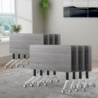 Conference Room Table, Folding Conference Table with Silent Wheels, Modular Flip Top Mobile Training Tables for Office, Training Room, Meeting Rooms, School, 2-16 Person (8, Grey, 47.2in)