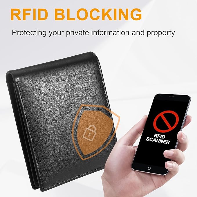 Genuine Leather Mens Wallet, RFID Blocking Bifold Wallet for Men with ID Window, 11 Credit Card Slots (Black)