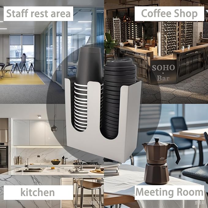 Coffee Cup and Lid Organizer Stainless Steel Sturdy Cup Dispenser Silver 2-Compartment Cup Rack No Need to Assemble Desktop Restaurant Kitchen for Convenient Storage